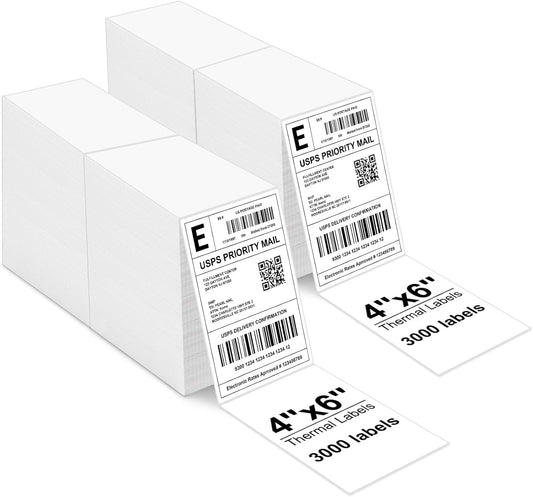 Bulk 4x6 Thermal Labels - 6000 Adhesive Labels | Smudge-Resistant & BPA-Free | Thermal Printer Compatible