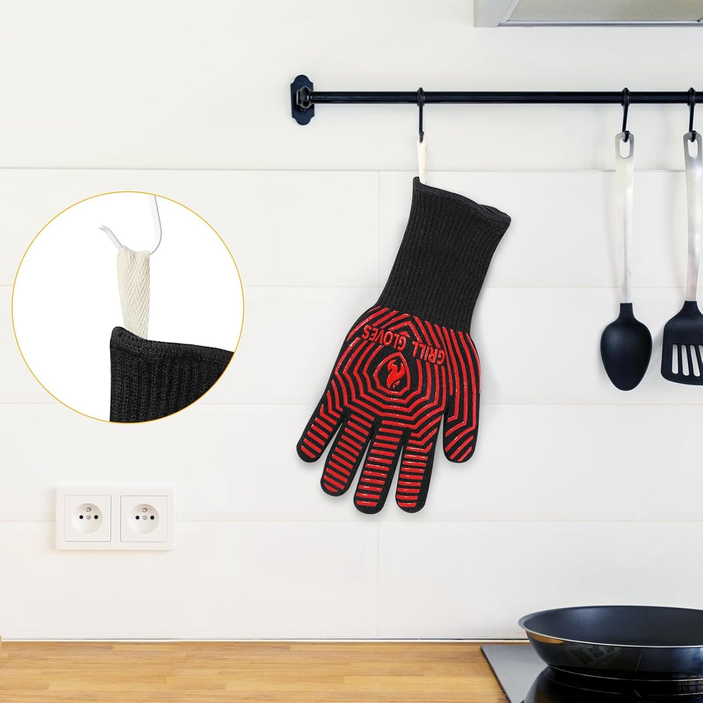 BBQ Gloves, BBQ Accessories 1472℉ Extreme Heat Resistant, Grilling Gloves Silicone Non-Slip Oven Mitts, Kitchen Gloves for BBQ, Grilling, Cooking, Baking-1 Pair 14inch